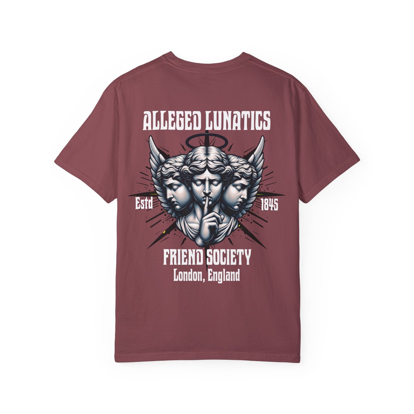 Alleged Lunatics Friends Society Unisex T-shirt- Mental Health Awareness Printed on Back