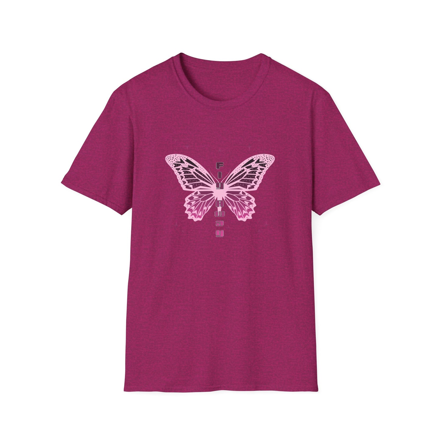 Butterfly Fly Away Graphic Unisex Softstyle T-Shirt - Trendy Pastel Pink Design