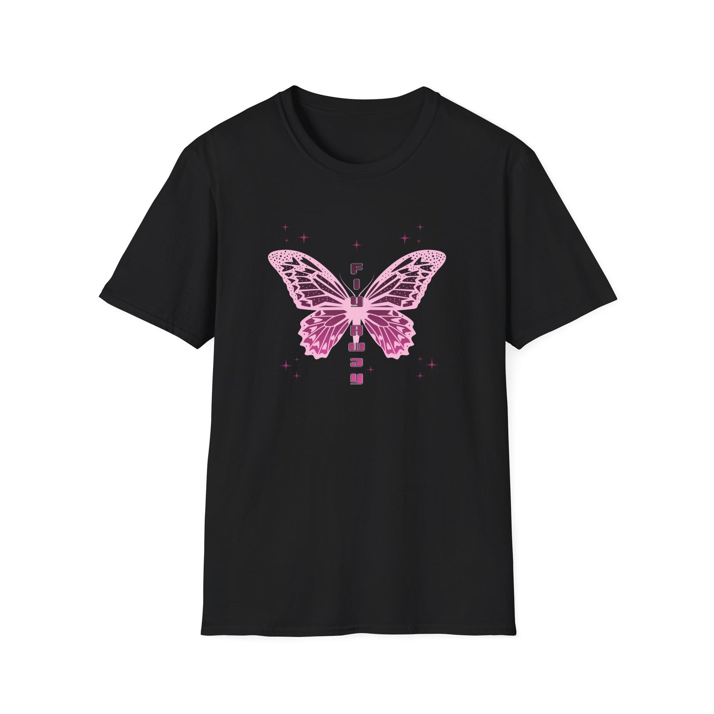 Butterfly Fly Away Graphic Unisex Softstyle T-Shirt - Trendy Pastel Pink Design