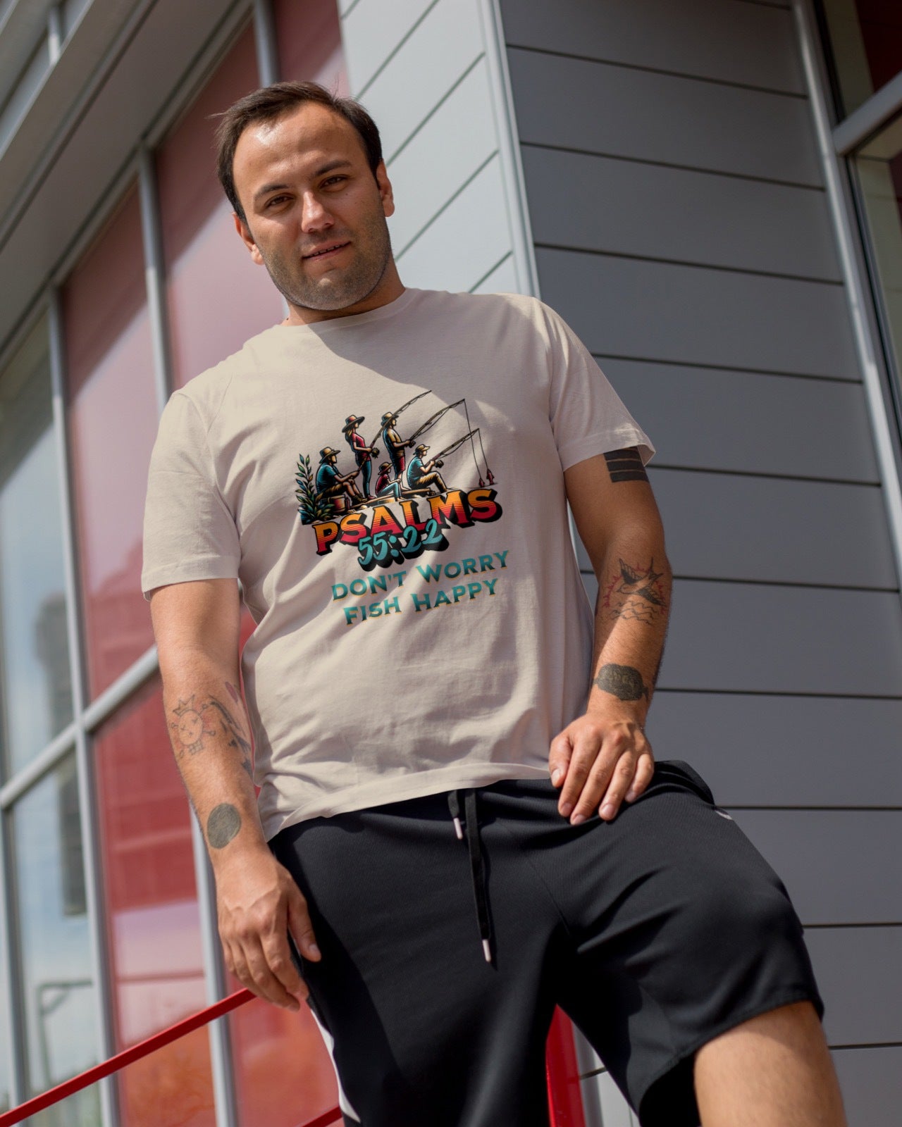 Fishing Psalms 55:22 Unisex T-Shirt - "Don't Worry, Fish Happy"