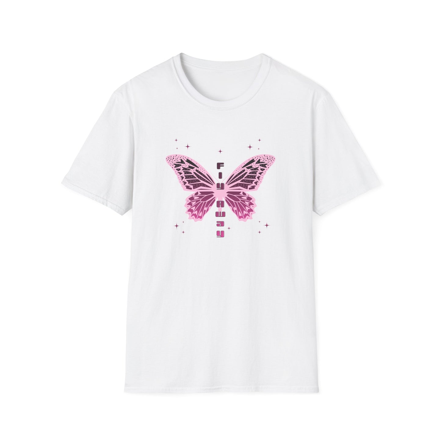 Butterfly Fly Away Graphic Unisex Softstyle T-Shirt - Trendy Pastel Pink Design