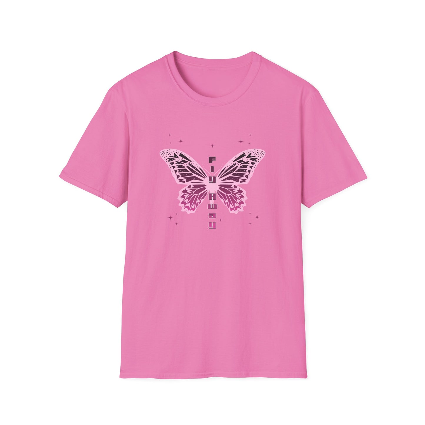 Butterfly Fly Away Graphic Unisex Softstyle T-Shirt - Trendy Pastel Pink Design