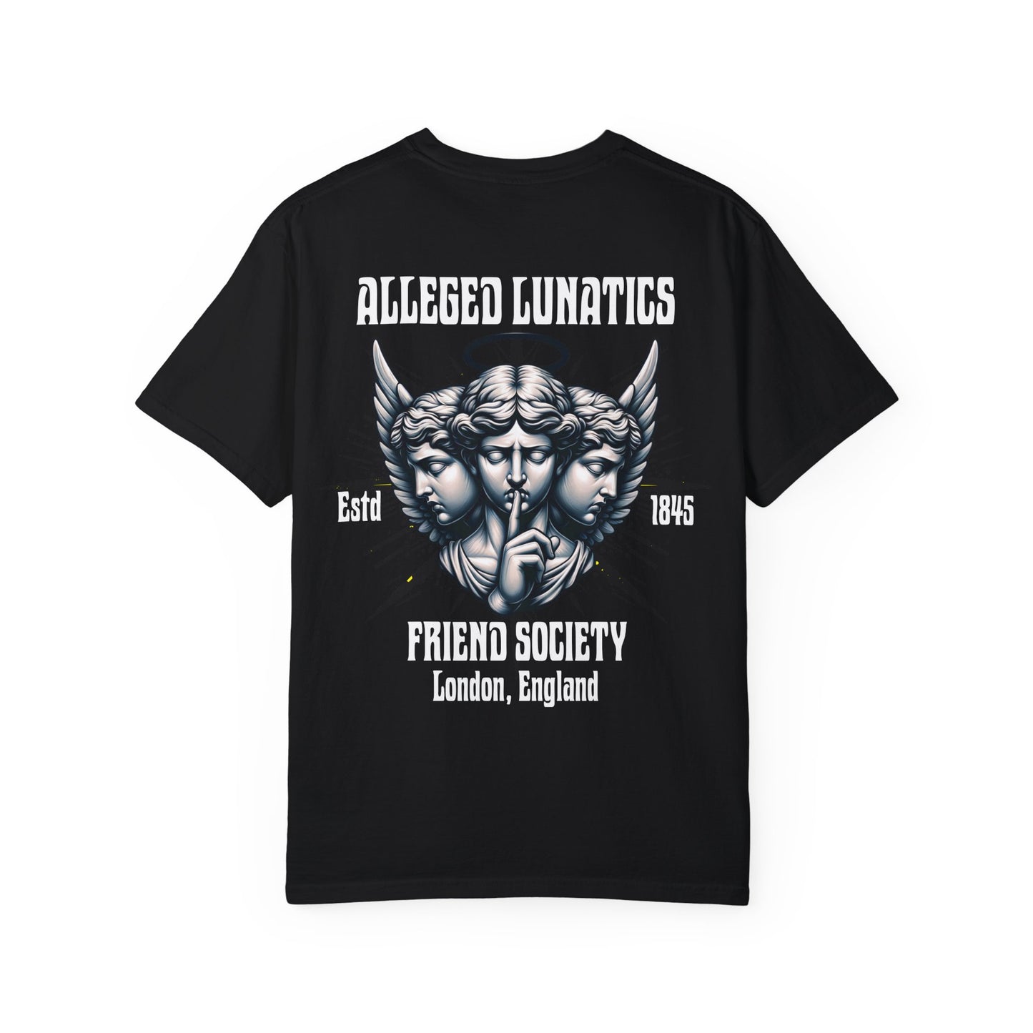Alleged Lunatics Friends Society Unisex T-shirt- Mental Health Awareness Printed on Back