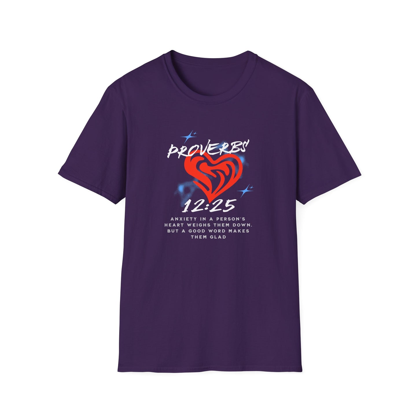 Proverbs 12:25 Anxiety Unisex Softstyle T-Shirt - Artistic Heart Design for Everyday Wear