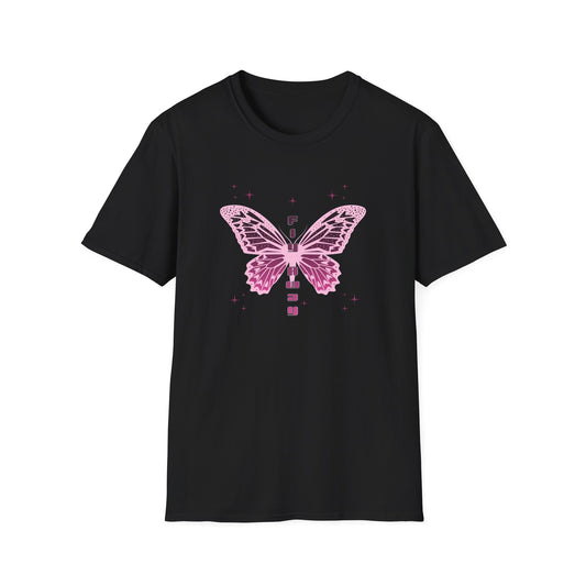 Butterfly Fly Away Graphic Unisex Softstyle T-Shirt - Trendy Pastel Pink Design