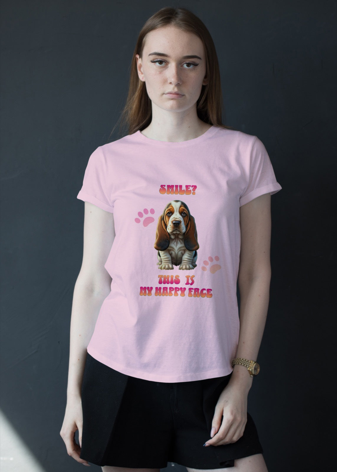 Sad but Happy Face Bassett Hound Unisex Tee - Mental Health Awareness Shirt