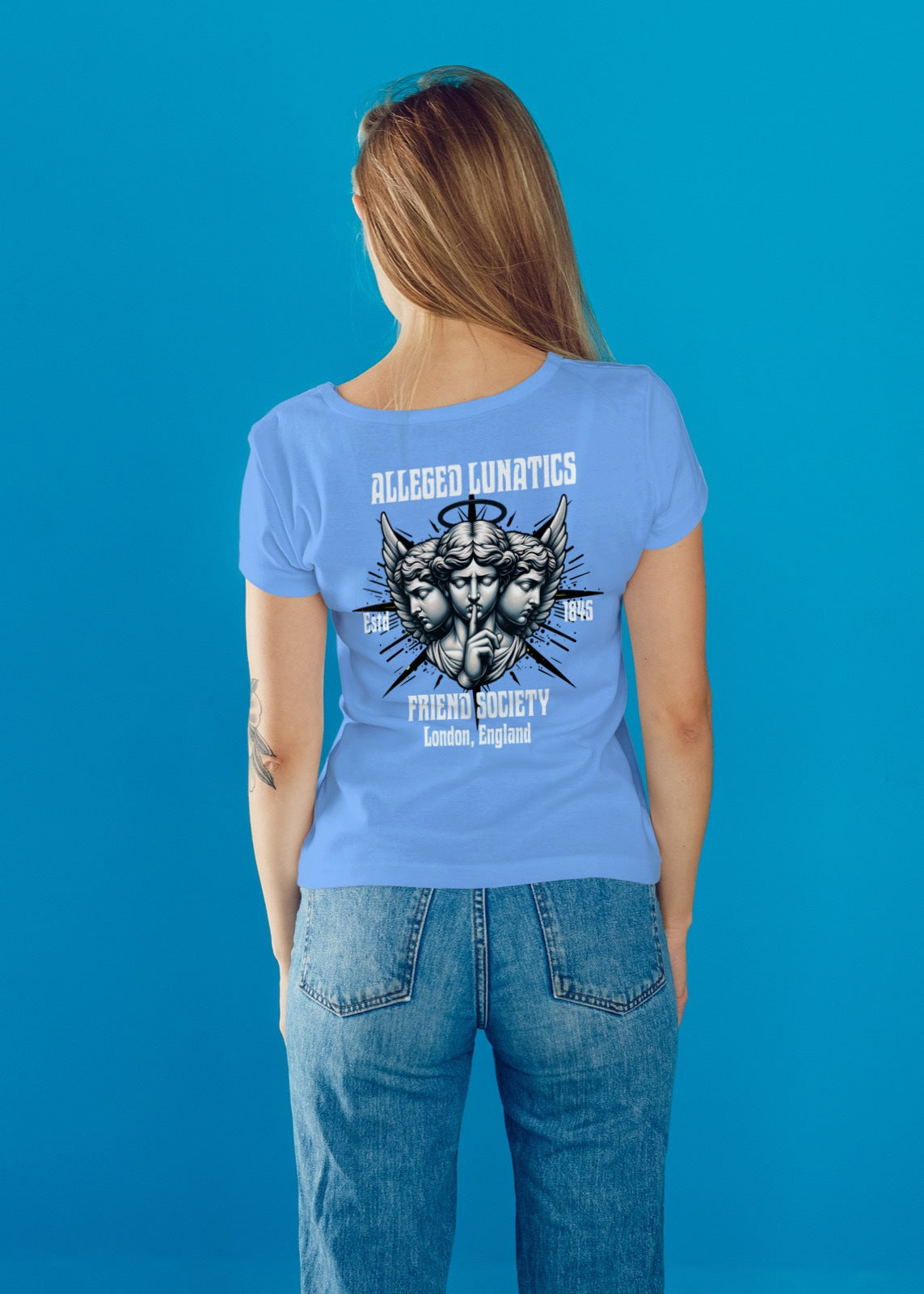 Alleged Lunatics Friends Society Unisex T-shirt- Mental Health Awareness Printed on Back