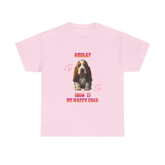 Sad but Happy Face Bassett Hound Unisex Tee - Mental Health Awareness Shirt